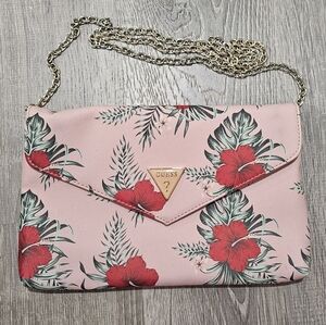 Guess Pink Clutch with Red Floral Design